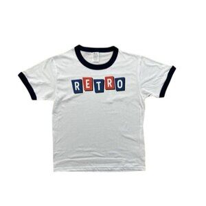 Retro Ringer T-Shirt With Bold Lettering & Navy Accents NEW NWT